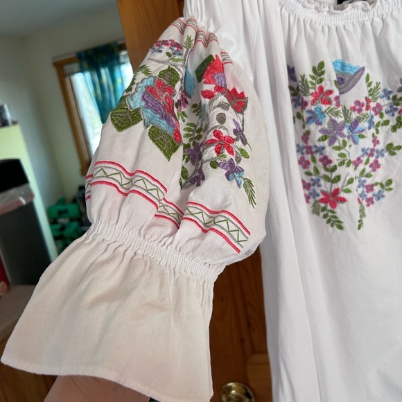 GiocamWhite Embroidered Off-Shoulder CottonDress Boho Bridal Beach Goddess Vibes - Picture 8 of 16